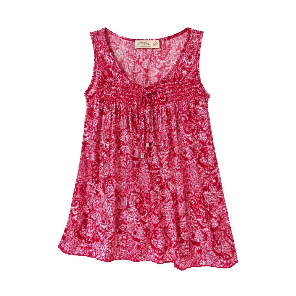 Faded Glory Womens Small Red Paisley Smocked Empire Waist Sleeveless Blouse Top